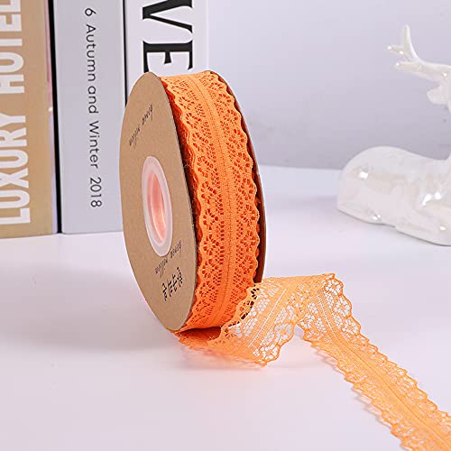 45M 3cm Breit Spitzenband Spitzenbordüre Geschenkband Spitze Borten Band Dekoband Zierband Spitzenborte Spitzenstoff Zum Nähen für DIY Basteln Hochzeit Tischdeko Scrapbooking Geschenkbox,Orange von Duories