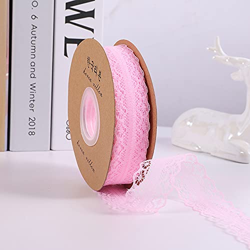 45M 3cm Breit Spitzenband Spitzenbordüre Geschenkband Spitze Borten Band Dekoband Zierband Spitzenborte Spitzenstoff Zum Nähen für DIY Basteln Hochzeit Tischdeko Scrapbooking Geschenkbox,Rosa #1 von Duories