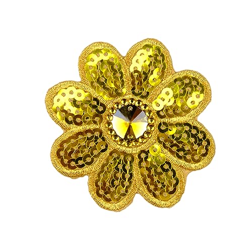 5 Stück 7.5cm Blumen Flicken zum Aufbügeln,Glitzer Pailletten Bestickte Aufnäher zum Aufnähen,Patch Sticker Aufbügelflicken Reparatur-Deko DIY-Zubehör für Kleid Jacken Jeans Kleidung Rucksäcke,Gold von Duories