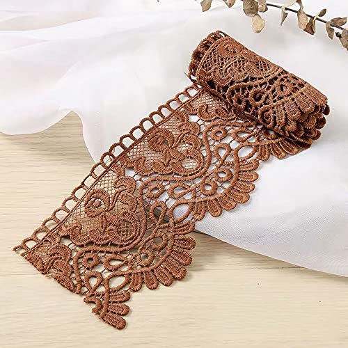 5 Yard 10cm Breite Milchseide Vintage Spitzenborte Spitzenband Spitzenbordüre Stickerei Dekoband Zierband Spitze Blumenband Borte für Nähen Handwerk Dessous Hochzeitskleid Hochzeit Haus Deko,Braun von Duories