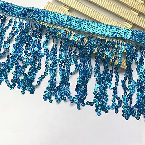 5 Yard 16cm Pailletten Fransen Quaste Fransenborte Fransenband Schnittfranse Dekoband Zierband Dekoborte Tanzfransen Nähzubehör für DIY Basteln Apparel Kleidung,Kostüme,Nähen,Dekoration,Blau von Duories