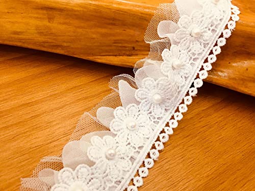 5 Yard 7cm Perle Spitzenband Tüll Häkelspitze Häkel-Borte Spitzenborte Spitzenbesatz Lace Spitze Trim Band Nähen Dekoband für DIY Basteln Nähen Kleidung Tischdeko Hochzeit Brautkleid Dekoration von Duories