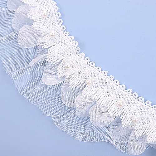 5 Yard Spitzenband Spitzenbordüre,Perle Plissee Tüll Häkelspitze Rüschen Trim Dekorband Häkel-Borte Spitzenbesatz für DIY Basteln Nähen Kleidung Rock Tischdeko Hochzeit Brautkleid Dekoration,6cm von Duories