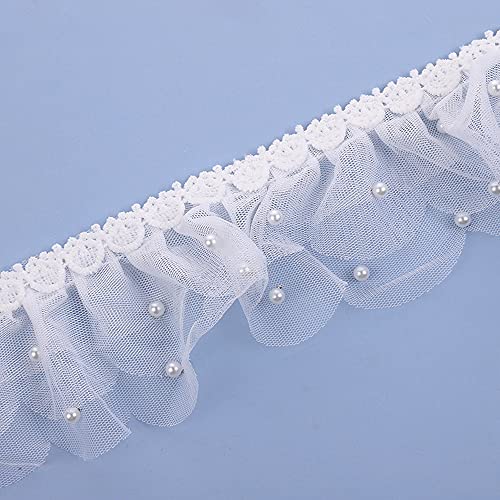 5 Yard Spitzenband Spitzenbordüre,Perle Plissee Tüll Häkelspitze Rüschen Trim Dekorband Häkel-Borte Spitzenbesatz für DIY Basteln Nähen Kleidung Rock Tischdeko Hochzeit Brautkleid Dekoration,8cm von Duories