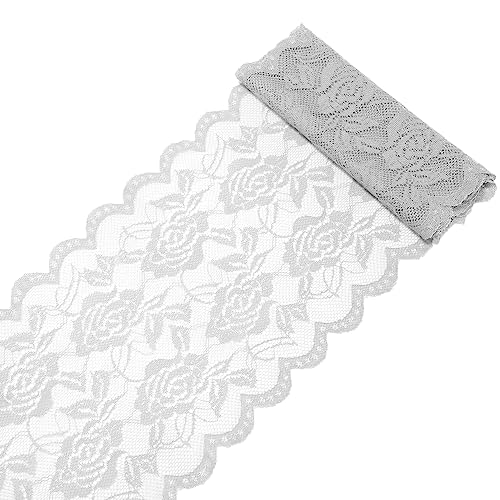 5 Yards 15cm Breite Bunte Elastizität Spitzenbordüre Spitzenband,Rose Blumen Muster Spitzenborte Dekoband Zierspitze Zierband Spitzenstoff zum Nähen DIY Basteln Kleidung Unterwäsche Deko,Hellgrau von Duories