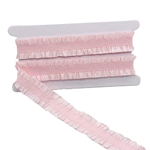 5 Yards 25 mm Elastische Stretch-Spitzenborte,Bilateral Geraffte Rüschen Chiffonband,Doppelrüschen Spitzenband für Hochzeit Applikationen DIY Nähen Handwerk Geschenkbox,Partydekoration,Rosa von Duories