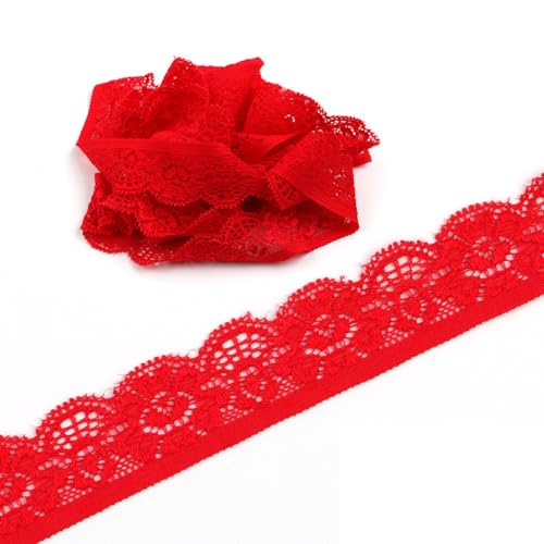 5 Yards Elastizität Spitzenband Spitzenborte, 25mm Spitzenbordüre Spitzenbesatz Dekoband Zierband Borten Bänder zum Nähen,Spitze-Borten für Handwerk Nähzubehör Kleid Hochzeit Unterwäsche, Rot von Duories