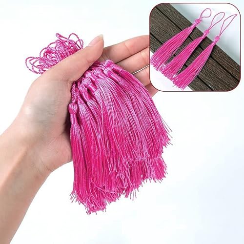 50 Stück Handgefertigte Seidige Mini Quasten,Bunte Quasten-Lesezeichen,Gerade Quasten Anhänger mit Seile Schlaufe für Schmuckherstellung DIY Handwerk Zubehör Taschen Lesezeichen Souvenirs,Rose von Duories