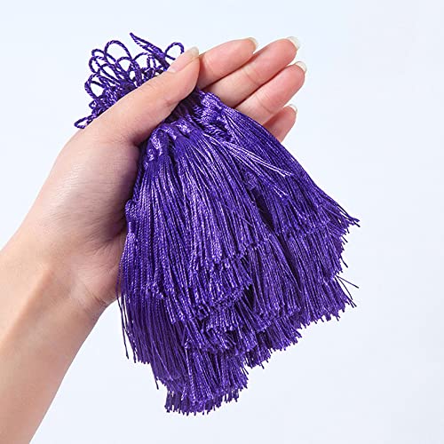 50 Stück Handgefertigte Seidige Mini Quasten,Bunte Quasten-Lesezeichen,Gerade Quasten Anhänger mit Seile Schlaufe für Schmuckherstellung DIY Handwerk Zubehör Taschen Lesezeichen Souvenirs,Violett von Duories