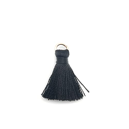 50 Stück Mini Quasten Anhänger,2cm Seidige Gerade Fransen Tassel Troddel Armband Schlüsselanhänger Basteln Quaste für Ohrringe Schmuckherstellung Taschen Lesezeichen DIY Handwerk Zubehör,Schwarz von Duories