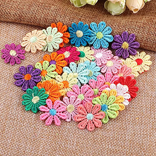 50 Stück Spitze Stickerei Kleines Gänseblümchen Applique Patches Sticker Aufnäher Applikation Flicken zum Aufnähen Gestickte Basteln und Dekorieren Kleidung Gardine Tischtuch Taschen Schal,Bunte #1 von Duories