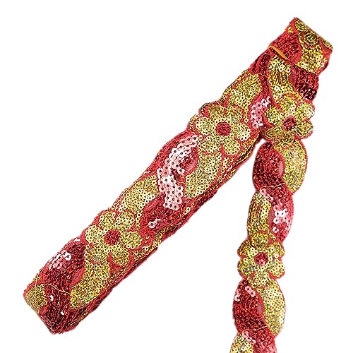 5m Glitzer Stickerei Paillette Blumen Spitzenband Spitzenborte,Blumenband Borten Bänder Dekoband Zierband Spitzenbordüre für DIY Nähen Kleidung Dessous Kostüme Vorhänge Deko,4cm Breite Rot Gold von Duories