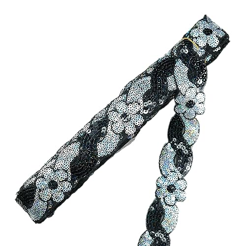 5m Glitzer Stickerei Paillette Blumen Spitzenband Spitzenborte,Blumenband Borten Bänder Dekoband Zierband Spitzenbordüre für DIY Nähen Kleidung Dessous Kostüme Vorhänge Deko,4cm Breite Schwarz Silber von Duories