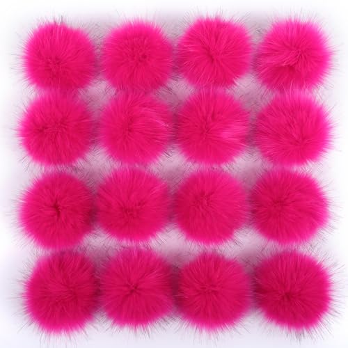 6 Stück 15-18cm Kunstfell Pompons mit Druck Knopf,Kunstfell Bommeln zum Basteln,Künstliche Fellbommel Flauschige Bommel Pom Pom zum Basteln DIY Kreative Handwerk Mützen Handschuhe Tasche Dekor,Rose von Duories