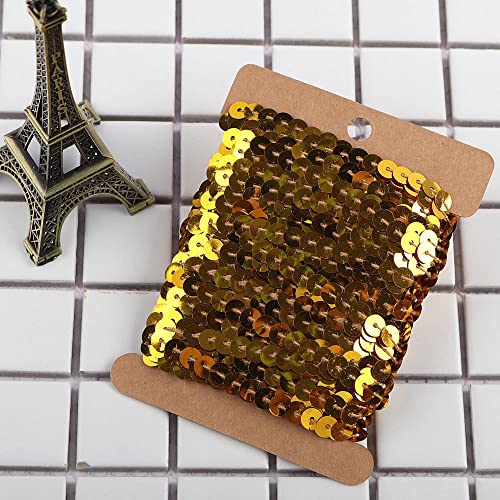 6mm 10 Yards Kunststoff Pailletten Bänder Farbiges Glitzer Paillettenband Paillettenborte Pailletten-Borten Glitzer Sequins Roll Ornament Applikation für DIY Handwerk Armband Stirnband Deko,Golden von Duories