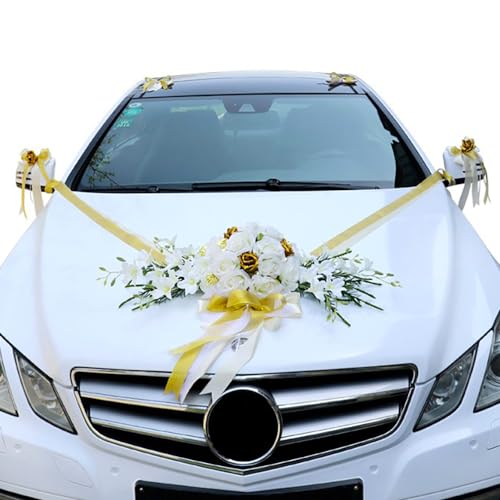 Auto Schmuck Hochzeit Motorhaube, Hochzeitsauto Deko, Rose Blumen Hochzeitsdeko Auto Deko Hochzeit Car Wedding Girlande Hochzeitsschmuck Hochzeitsauto Deko Hochzeit Auto Schmuckgirlande, Gold von Duories