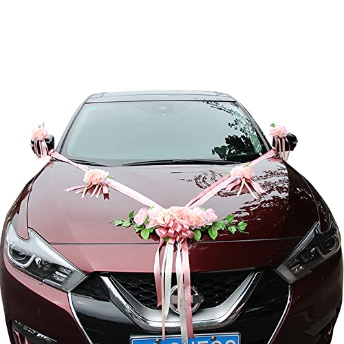 Autoschmuck Hochzeit,Braut Paar Rose Blumen Deko Auto Schmuck Brautwagen Girlande Band Dekoration Wedding Hochzeitsauto Deko Hochzeit Auto Dekoration Hochzeitsdekoration,Hochzeitsdeko Auto,Rosa von Duories