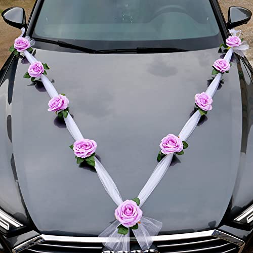 Autoschmuck Hochzeit Braut Paar Rose Deko Dekoration Auto Schmuck Car Wedding Girlande Autodeko Hochzeitsdeko Auto Blumenschmuck Hochzeitsschmuck Hochzeitsauto Deko für Hochzeit Party,Lila von Duories