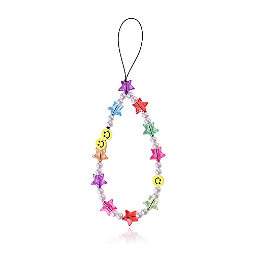 Böhmische Anti-Verlorene Perlen Telefon Lanyard Handschlaufe,Smiley Face Handykette Perlen Phone Charm Fruit Star Clay Regenbogen Beads Handy Chain Strap Armband Schlüsselanhänger für Frauen Mädchen von Duories