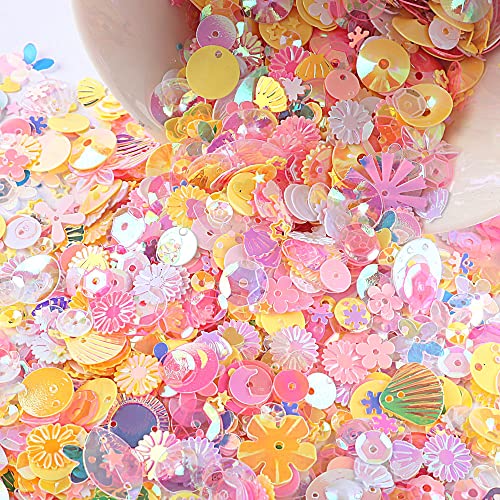 Bunt Pailletten zum Basteln, Glitzer Sequins Lose Pailletten DIY Irisierend Pailletten Bling Bling Pailletten Deko für Kunsthandwerk Kleidung Handyhülle Scrapbook Spielzeug Party,20g Rosa-Gelb von Duories