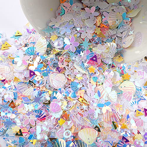 Bunt Pailletten zum Basteln, Glitzer Sequins Lose Pailletten DIY Irisierend Pailletten Bling Bling Pailletten Deko für Kunsthandwerk Kleidung Handyhülle Scrapbook Spielzeug Party,50g Symphonie Weiß A von Duories