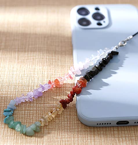 Bunte Natürlicher Kristallstein Kies Handykette,Universal Handy Handschlaufe Handy Charm Handgelenk Handy Lanyard Perlen Kette Telefonkette Handyschmuck Schlüssel Taschen Handy Anhänger,BuntesB von Duories