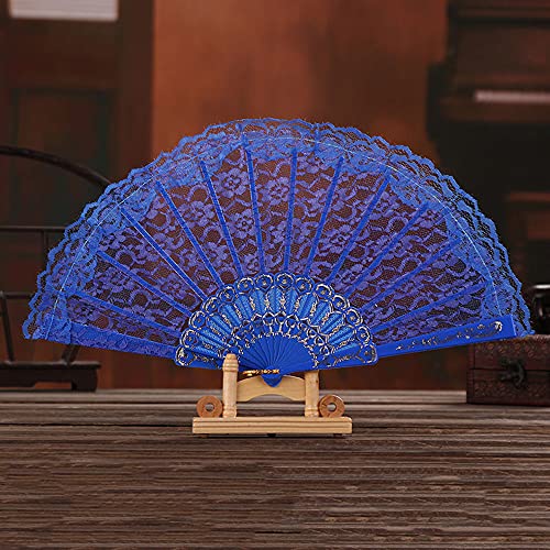 Damen Handfächer Stofffächer,Hochzeitsfächer Spitze,Vintage Spanische Barock Viktorianischen Sommer Faltfächer für Hochzeiten Geburttag Party Kostüm Halloween Karneval Fasching Tanzen Hand Fan,Blau von Duories