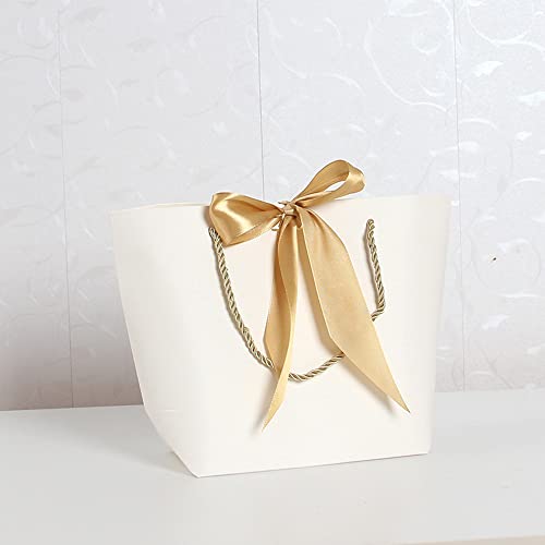 Duories 10 Stück Papiertüten Geschenktüte mit Schleifenbändern,21x14x16x7cm Geschenktaschen mit Griffen zum Verpacken von Geschenken für Geburtstag Hochzeit Feier Party Weihnachten Erntedankfest,Weiß von Duories