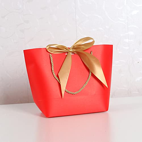 Duories 10 Stück Papiertüten Geschenktüte mit Schleifenbändern,21x14x16x7cm Geschenktaschen mit Griffen zum Verpacken von Geschenken für Geburtstag Hochzeit Feier Party Weihnachten Erntedankfest,Rot von Duories