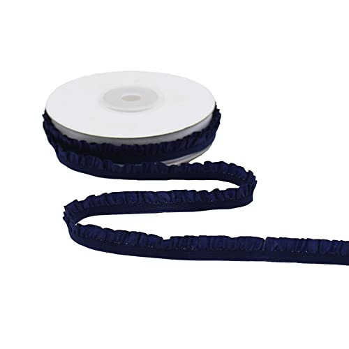 Duories 10 Yards × 1.0 cm Elastisches Stoff Spitzenbesatz,Einzelne gekräuselte Spitze,Einseitig Geraffte Rüschen Chiffonband,für Heimwerker-Näharbeiten Brauthochzeitskleid Dekoration,Navy blau von Duories