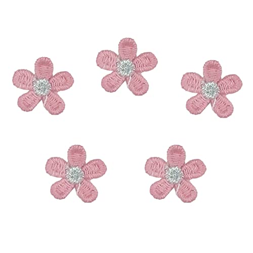 Duories 100 Stück Goldfaden Blumen Taschenbuch Stoffaufkleber,Patch Sticker Gestickte AufnäHer,Blumen Patches,Aufnäher aus besticktem Stoff,Für Junge und Mädchen DIY-Kleidungsdekoration,Rosa von Duories