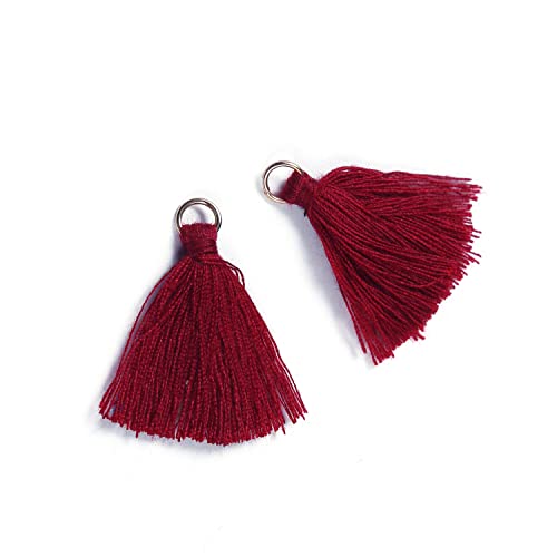 Duories 100 Stück Mini Quasten Anhänger,3cm Baumwolle Fransen Tassel Troddel Armband Schlüsselanhänger Basteln Quaste für Ohrringe Schmuckherstellung Taschen Lesezeichen DIY Handwerk Zubehör,Weinrot von Duories