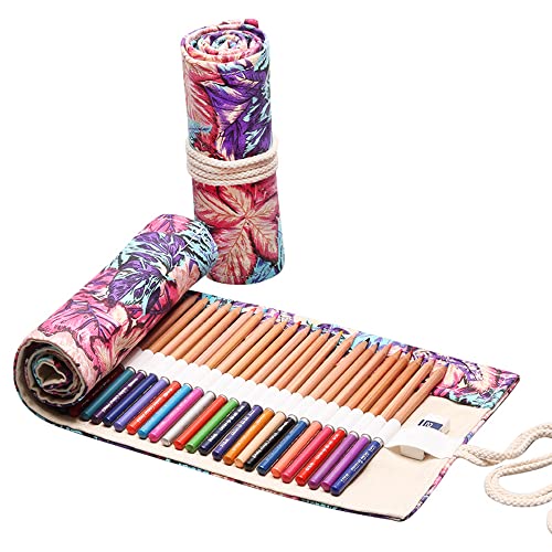 Duories 12 Löcher Handgefertigter Canvas-Bleistiftwickel,Unisex Federmäppchen Pencil Case Bleistift Wrap Kasten Bleistifthalter Schreibwarenbeutel Bleistift Beutel für Künstler Schule Büro,Ahornblatt von Duories