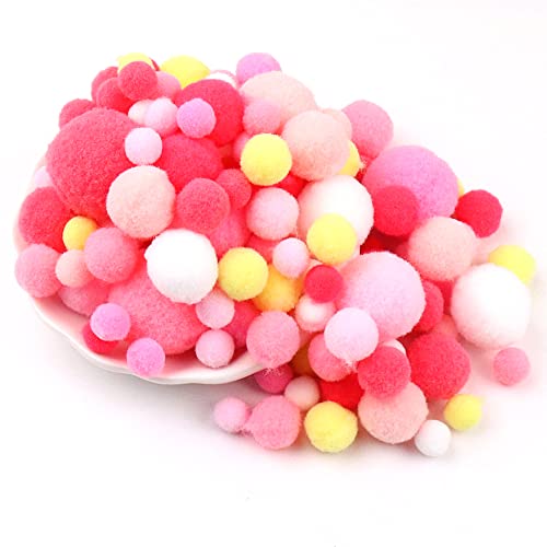 Duories 135 Bunte Pompons zum Basteln,10-30mm Mini Pompons Bälle Kleine Bommeln Kugeln,Flauschigen Bunte Pom Pom Deko Pompom Plüschbälle Bastel Zubehör für Nähen Deko DIY Handwerk,Rose Rosa von Duories