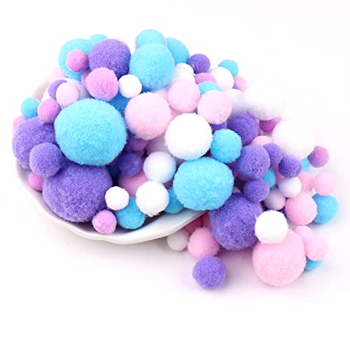 Duories 135 Bunte Pompons zum Basteln,10-30mm Mini Pompons Bälle Kleine Bommeln Kugeln,Flauschigen Bunte Pom Pom Deko Pompom Plüschbälle Bastel Zubehör für Nähen Deko DIY Handwerk,Violett Blau Rosa von Duories