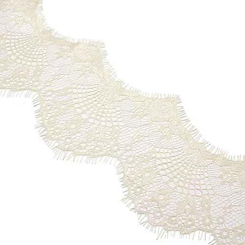 Duories 3 Yards 9.5cm Elastizität Spitzenband Vintage Spitze-Borten Spitzenbordüre Zierband Spitzenstoff Spitze Borte lace Trim für Nähen DIY Handwerk Hochzeit Tischdeko Kleidung Deko Geschenk,Beige von Duories