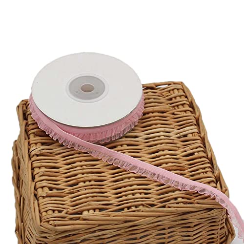 Duories 30 Yards 1 cm Rüschenspitze an Einer Seite,Elastische Spitze mit Rüschen,Einseitig Geraffte Rüschen Chiffonband,Spitze Band Spitzenbesatz,Für Kleidungsdekorationszubehör,Rosa von Duories