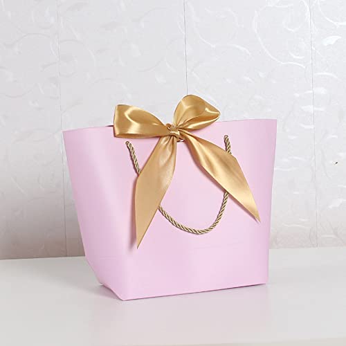 Duories 4 Stück Papiertüten Geschenktüte mit Schleifenbändern,21x14x16x7cm Geschenktaschen mit Griffen zum Verpacken von Geschenken für Geburtstag Hochzeit Feier Party Weihnachten Erntedankfest,Lila von Duories