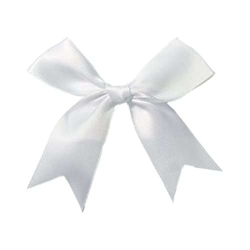 Duories 50 STK 8.5x8.5cm Satinband Schleifen,Satin Band Deko Schleifen Fertigschleife Geschenkschleifen für DIY Handwerk Hochzeit Weihnachten Valentinstag Deko Karte Herstellung von Verzierungen,Weiß von Duories