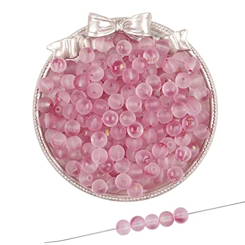 Duories 50 Stück 8 mm Glasperlen,Gefrostete Runde Perlen aus Glas,Verstreute Perlen, Runde Bastel Perlen mit Löchern,für Handgemachte DIY Herstellung Armband Halskette Perlen Schmuck,Rosa lila von Duories