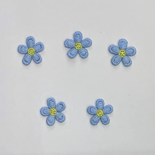 Duories 50 Stück Goldfaden Blumen Taschenbuch Stoffaufkleber,Patch Sticker Gestickte AufnäHer,Blumen Patches,Aufnäher aus besticktem Stoff,Für Junge und Mädchen DIY-Kleidungsdekoration,Blau von Duories