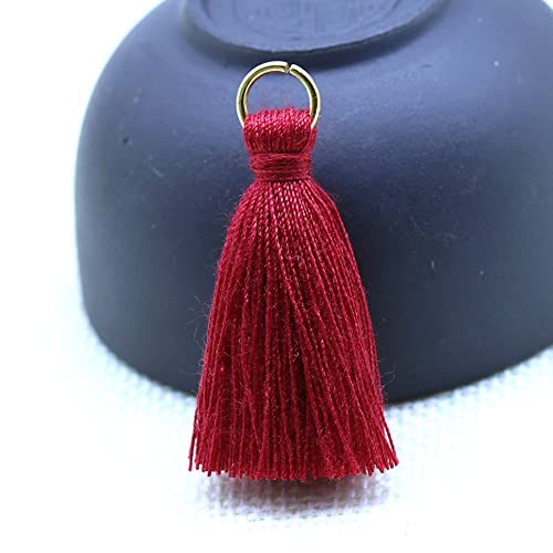 Duories 50 Stück Mini Quasten Anhänger,3cm Baumwolle Fransen Tassel Troddel Armband Schlüsselanhänger Basteln Quaste für Ohrringe Schmuckherstellung Taschen Lesezeichen DIY Handwerk Zubehör,Dunkelrot von Duories