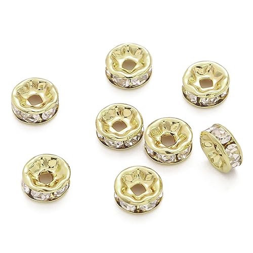 Duories 50 Stück Spacer Beads 4 mm Zwischen Perlen Metall Lose Perlen,Runde Diamant-Abstandsperlen,Flache Runde Strasssteine Zwischenperlen,für DIY Armbänder Schmuckherstellung Ohrringe,Gold von Duories