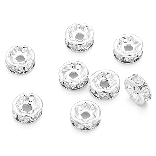 Duories 50 Stück Spacer Beads 4 mm Zwischen Perlen Metall Lose Perlen,Runde Diamant-Abstandsperlen,Flache Runde Strasssteine Zwischenperlen,für DIY Armbänder Schmuckherstellung Ohrringe,Silber von Duories