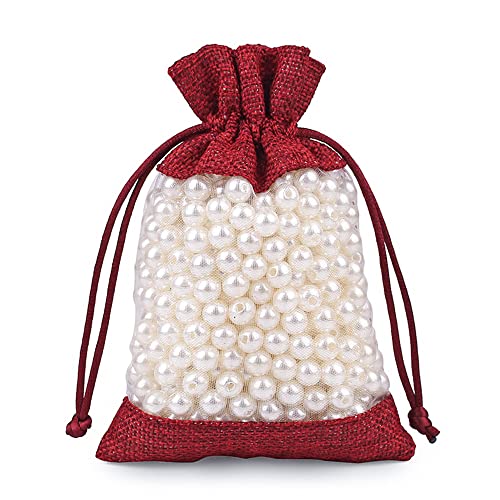 Duories Organza Jutesäckchen,10x Jute Säckchen Organzasäckchen Stoffbeutel Geschenksäckchen Schmuckbeutel Geschenkbeutel mit Kordelzug für Weihnachten Hochzeit Party Schmuck Geschenk,13x18cm Weinrot von Duories