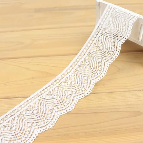 Elastizität Spitzenband Spitzenbordüre Spitzenborte Zierband Dekoband Spitzen Borten Bänder zum für DIY,Geburtstagseinladungen,Tischdekorationen,Hochzeitskleidern,Geschenkverpackungen,Weiss,5.4cm×3m von Duories