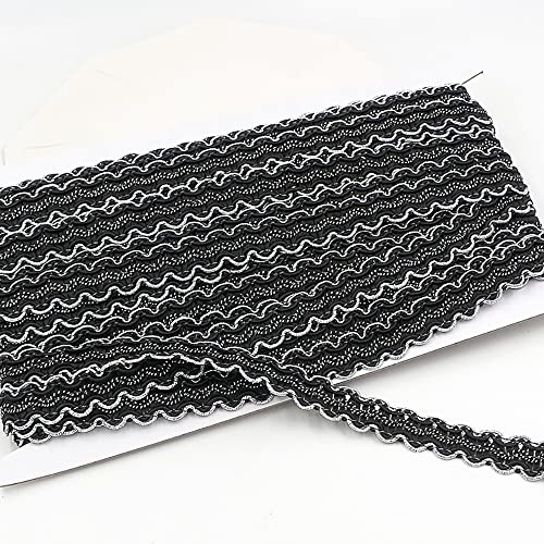 Geflochten Drehkordel Borte aus Dekoband Zierband Geschenkband Spitzenborte Schnur Kordelband für Nähen Handwerk Hochzeit Kleidung Deko Centipede Spitzenband,12m,Silber schwarz von Duories