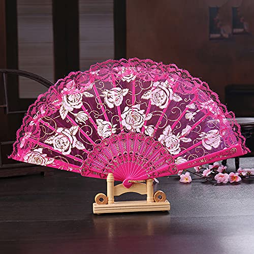 Hochzeitsfächer Spitze,Handfächer Spanische Barock Viktorianischen Faltfächer Klappfächer Vintage Damen Herren Folding Fans Fächer für Hochzeit Geschenk Party Kostüm Karneval Tanzen Fasching,Rose von Duories