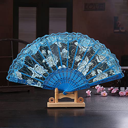 Hochzeitsfächer Spitze,Handfächer Spanische Barock Viktorianischen Faltfächer Klappfächer Vintage Damen Herren Folding Fans Fächer für Hochzeit Geschenk Party Kostüm Karneval Tanzen Fasching,Blau von Duories