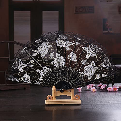 Hochzeitsfächer Spitze,Handfächer Spanische Barock Viktorianischen Faltfächer Klappfächer Vintage Damen Herren Folding Fans Fächer für Hochzeit Geschenk Party Kostüm Karneval Tanzen Fasching,Schwarz von Duories